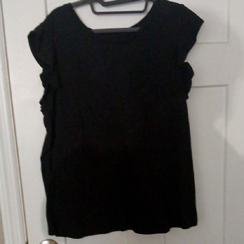 EcoThreads Elegant Black Ruffled Cap Sleeve Blouse